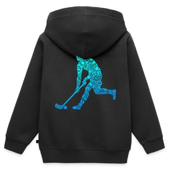Unihockey Spieler Floorballer Jungen Floorball - Kinder Premium Organic Zip Hoodie - Schwarz - Hinten - AI Model Kid Male (0cm)