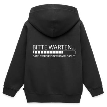 Bitte warten Datei Exfreundin wird gelöscht - Kinder Premium Organic Zip Hoodie - Schwarz - Hinten - AI Model Kid Male (0cm)