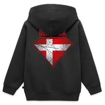 Dänemark Superheld Flagge Vintage Retro Symbol - Kinder Premium Organic Zip Hoodie - Schwarz - Hinten - AI Model Kid Male (0cm)