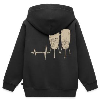 Cadeau Heartbeat Tambour Bongo - Sweat Premium à capuche zippé enfant bio - noir - Dos - AI Model Kid Male (0cm)