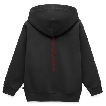 lettrage antifasciste vertical élégant - Sweat Premium à capuche zippé enfant bio - noir - Dos - AI Model Kid Male (0cm)