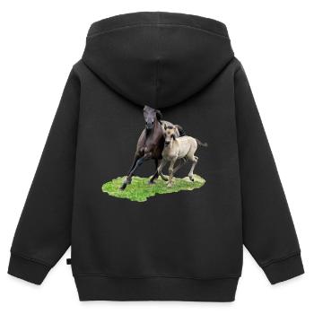 Dülmener Wildpferde Stute mit Fohlen im Galopp - Kinder Premium Organic Zip Hoodie - Schwarz - Hinten - AI Model Kid Male (0cm)