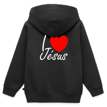 I love Jesus - Kinder Premium Organic Zip Hoodie - Schwarz - Hinten - AI Model Kid Male (0cm)
