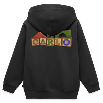 Carlo - Kinder Premium Organic Zip Hoodie - Schwarz - Hinten - AI Model Kid Male (0cm)