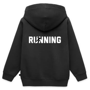 Running - Kinder Premium Organic Zip Hoodie - Schwarz - Hinten - AI Model Kid Male (0cm)