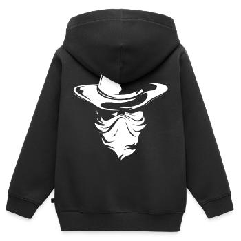 Cowboy Western Bandit Symbole Wild West Logo Signe - Sweat Premium à capuche zippé enfant bio - noir - Dos - AI Model Kid Male (0cm)