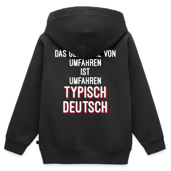 Wortwitz umfahren Deutsch - Kinder Premium Organic Zip Hoodie - Schwarz - Hinten - AI Model Kid Male (0cm)