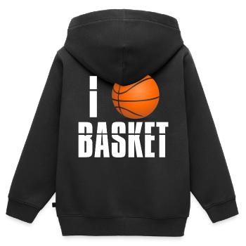 ICH LIEBE BASKETBALL. Basketball-Enthusiasten - Kinder Premium Organic Zip Hoodie - Schwarz - Hinten - AI Model Kid Male (0cm)