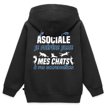 Je ne suis pas asociale, humour passionnée de chat - Sweat Premium à capuche zippé enfant bio - noir - Dos - AI Model Kid Male (0cm)