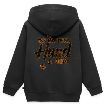 Die mit dem Hund geht | Hundebesitzer Geschenkidee - Kinder Premium Organic Zip Hoodie - Schwarz - Hinten - AI Model Kid Male (0cm)