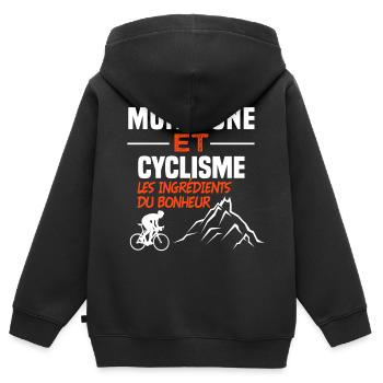 Montagne et cyclisme, les ingrédients du bonheur - Sweat Premium à capuche zippé enfant bio - noir - Dos - AI Model Kid Male (0cm)