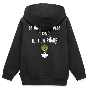 Le mec s'appelle on humour film phrase film culte - Sweat Premium à capuche zippé enfant bio - noir - Dos - AI Model Kid Male (0cm)
