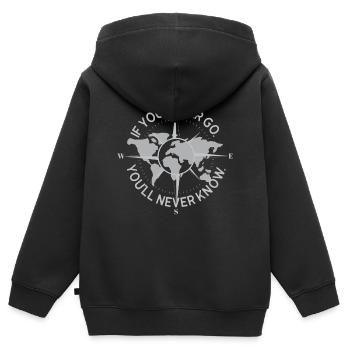 Boussole Backpacker voyage carte du monde Aventure - Sweat Premium à capuche zippé enfant bio - noir - Dos - AI Model Kid Male (0cm)