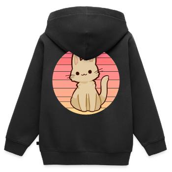 Anime Katze im Sonnenuntergang - Kinder Premium Organic Zip Hoodie - Schwarz - Hinten - AI Model Kid Male (0cm)