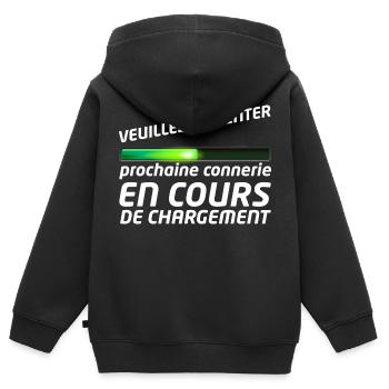 Telechargement connerie cadeau enfant - Sweat Premium à capuche zippé enfant bio - noir - Dos - AI Model Kid Male (0cm)