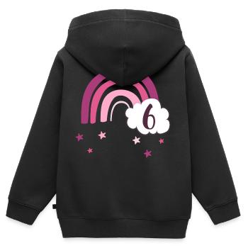 6ème anniversaire / Arc-en-ciel - Sweat Premium à capuche zippé enfant bio - noir - Dos - AI Model Kid Male (0cm)