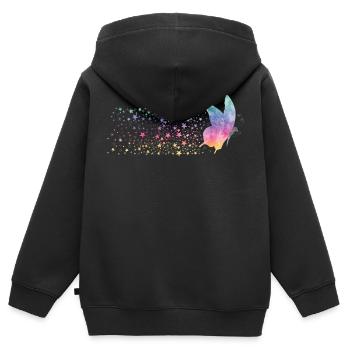 Butterfly - Rainbow Stardust - Sweat Premium à capuche zippé enfant bio - noir - Dos - AI Model Kid Male (0cm)