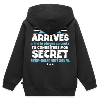 Futur grand frère annonce naissance idée cadeau - Sweat Premium à capuche zippé enfant bio - noir - Dos - AI Model Kid Male (0cm)