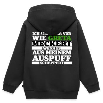 Greta meckert Auspuff scheppert Tuning Geschenk - Kinder Premium Organic Zip Hoodie - Schwarz - Hinten - AI Model Kid Male (0cm)