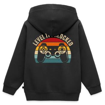 11.Anniversaire - 11 ans gamer niveau 11 unlocked - Sweat Premium à capuche zippé enfant bio - noir - Dos - AI Model Kid Male (0cm)