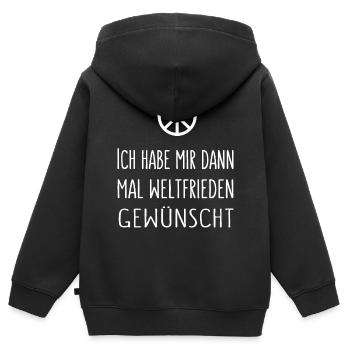 Ich habe mir dann mal Weltfrieden gewünscht 2 - Kinder Premium Organic Zip Hoodie - Schwarz - Hinten - AI Model Kid Male (0cm)