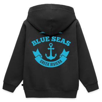Mers Bleues Riviera Grecque - Sweat Premium à capuche zippé enfant bio - noir - Dos - AI Model Kid Male (0cm)
