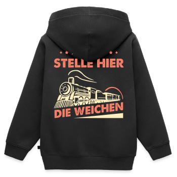 Ich Stelle Hier Die Weichen - Kinder Premium Organic Zip Hoodie - Schwarz - Hinten - AI Model Kid Male (0cm)