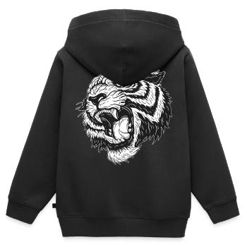 Crâne Crâne Horreur Squelette Halloween Tigre - Sweat Premium à capuche zippé enfant bio - noir - Dos - AI Model Kid Male (0cm)