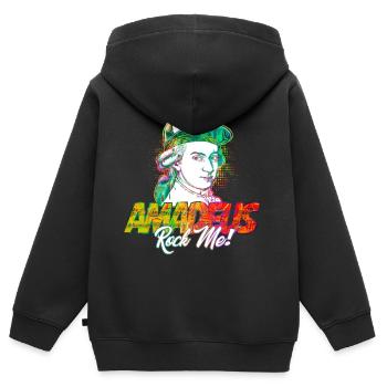 Amadeus Rock Me | Wolfgang Amadeus Mozart Classique - Sweat Premium à capuche zippé enfant bio - noir - Dos - AI Model Kid Male (0cm)