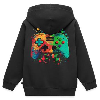 Bunte Konsole - Kinder Premium Organic Zip Hoodie - Schwarz - Hinten - AI Model Kid Male (0cm)