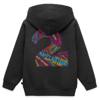 T-shirt Joyeux anniversaire deux ans - Sweat Premium à capuche zippé enfant bio - noir - Dos - AI Model Kid Male (0cm)