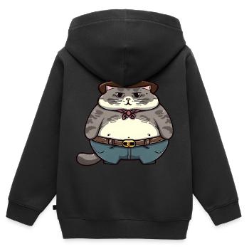 Gros chat cowboy - Sweat Premium à capuche zippé enfant bio - noir - Dos - AI Model Kid Male (0cm)