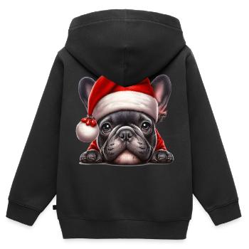 Mignon bouledogue français présente - Sweat Premium à capuche zippé enfant bio - noir - Dos - AI Model Kid Male (0cm)