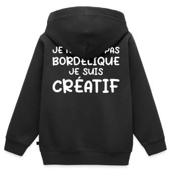 Humour Bordélique Créatif - Sweat Premium à capuche zippé enfant bio - noir - Dos - AI Model Kid Male (0cm)