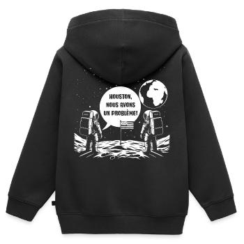 Houston, Nous avons un problème! - Sweat Premium à capuche zippé enfant bio - noir - Dos - AI Model Kid Male (0cm)