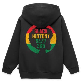 Schwarze Geschichte 24/7 365 - Kinder Premium Organic Zip Hoodie - Schwarz - Hinten - AI Model Kid Male (0cm)