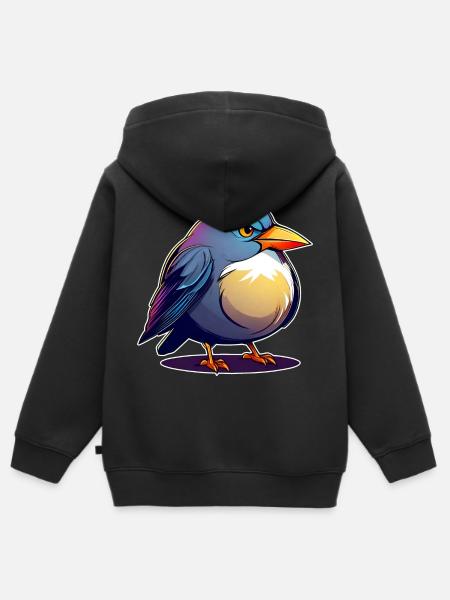 Kleiner grimmiger dicker Vogel - Kinder Premium Organic Zip Hoodie - Schwarz