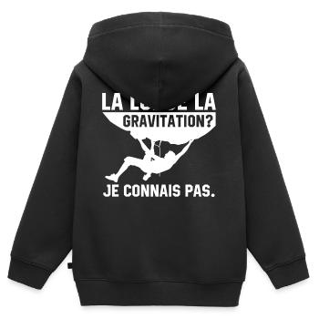 la loi de la gravitation je connais pas - Sweat Premium à capuche zippé enfant bio - noir - Dos - AI Model Kid Male (0cm)