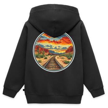 Chemin de fer - Sweat Premium à capuche zippé enfant bio - noir - Dos - AI Model Kid Male (0cm)