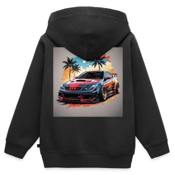 JDM Sportcar Tuning Ville Palmiers Dérive - Sweat Premium à capuche zippé enfant bio - noir - Dos - AI Model Kid Male (0cm)