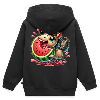 Pferd mit Wassermelone fruchtig Sommer Look - Kinder Premium Organic Zip Hoodie - Schwarz - Hinten - AI Model Kid Male (0cm)