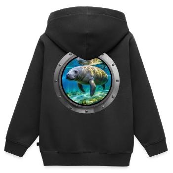 Manatee Animal - Kids Premium Organic Zip-up Hoodie - black - Back - AI Model Kid Male (0cm)