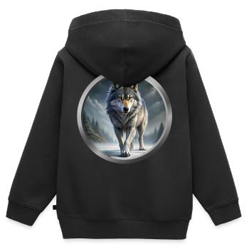 Wolf Animal - 1 - Kids Premium Organic Zip-up Hoodie - black - Back - AI Model Kid Male (0cm)