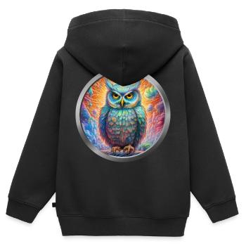 Owl Animal -4 - Kids Premium Organic Zip-up Hoodie - black - Back - AI Model Kid Male (0cm)