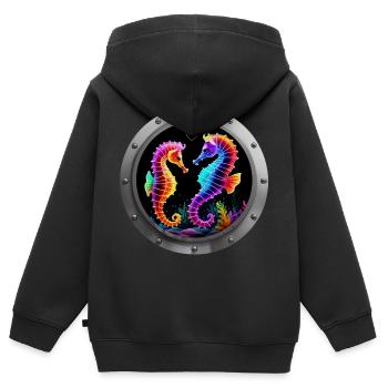 Seahorses in love neon - Kids Premium Organic Zip-up Hoodie - black - Back - AI Model Kid Male (0cm)