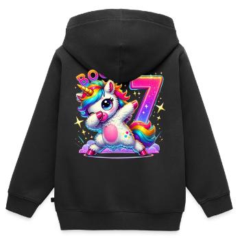Einhorn Dab Geburtstagsshirt 7 - Kinder Premium Organic Zip Hoodie - Schwarz - Hinten - AI Model Kid Male (0cm)