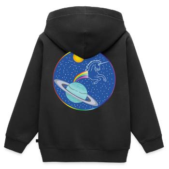 Regenbogen-Einhorn - Kinder Premium Organic Zip Hoodie - Schwarz - Hinten - AI Model Kid Male (0cm)