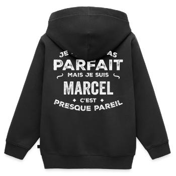 Marcel Un Prénom, Une Histoire, Une Personnalité - Sweat Premium à capuche zippé enfant bio - noir - Dos - AI Model Kid Male (0cm)