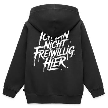 Ich bin nicht freiwillig hier - Kinder Premium Organic Zip Hoodie - Schwarz - Hinten - AI Model Kid Male (0cm)