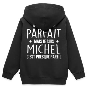 Michel Un Prénom, Une Attitude L’Humour Michel - Sweat Premium à capuche zippé enfant bio - noir - Dos - AI Model Kid Male (0cm)